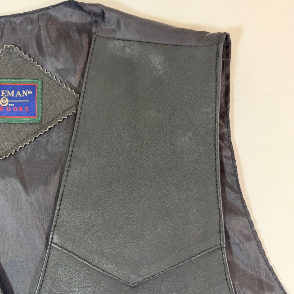 Coleman Outdoors Mens Black Genuine‎ Leather Vest Medium Western Biker - Picture 7 of 7